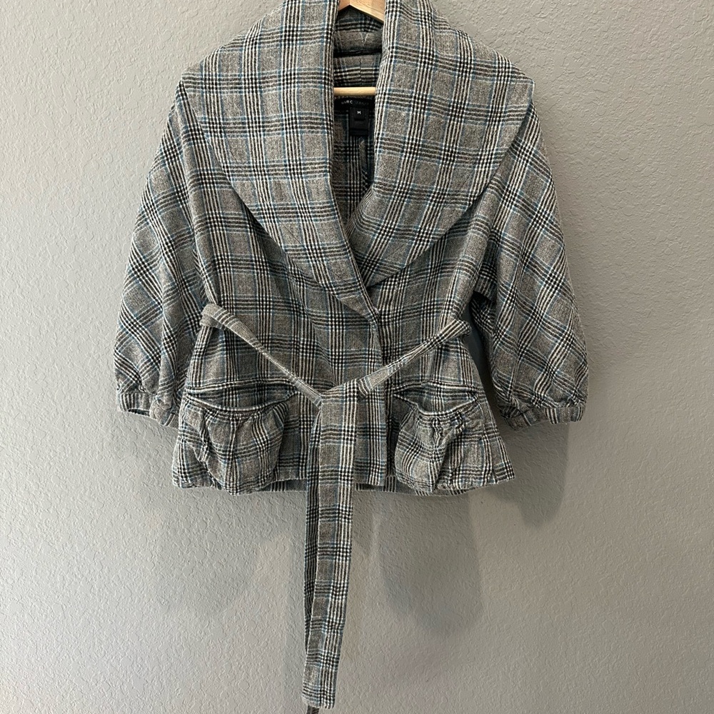 Marc Jacobs Plaid Wool Blend Belted Jacket Sz M - Picture 4 of 13